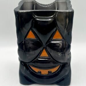 Vintage Black Jack O Lantern Halloween Glass Trick or Treat Bag Candle Holder